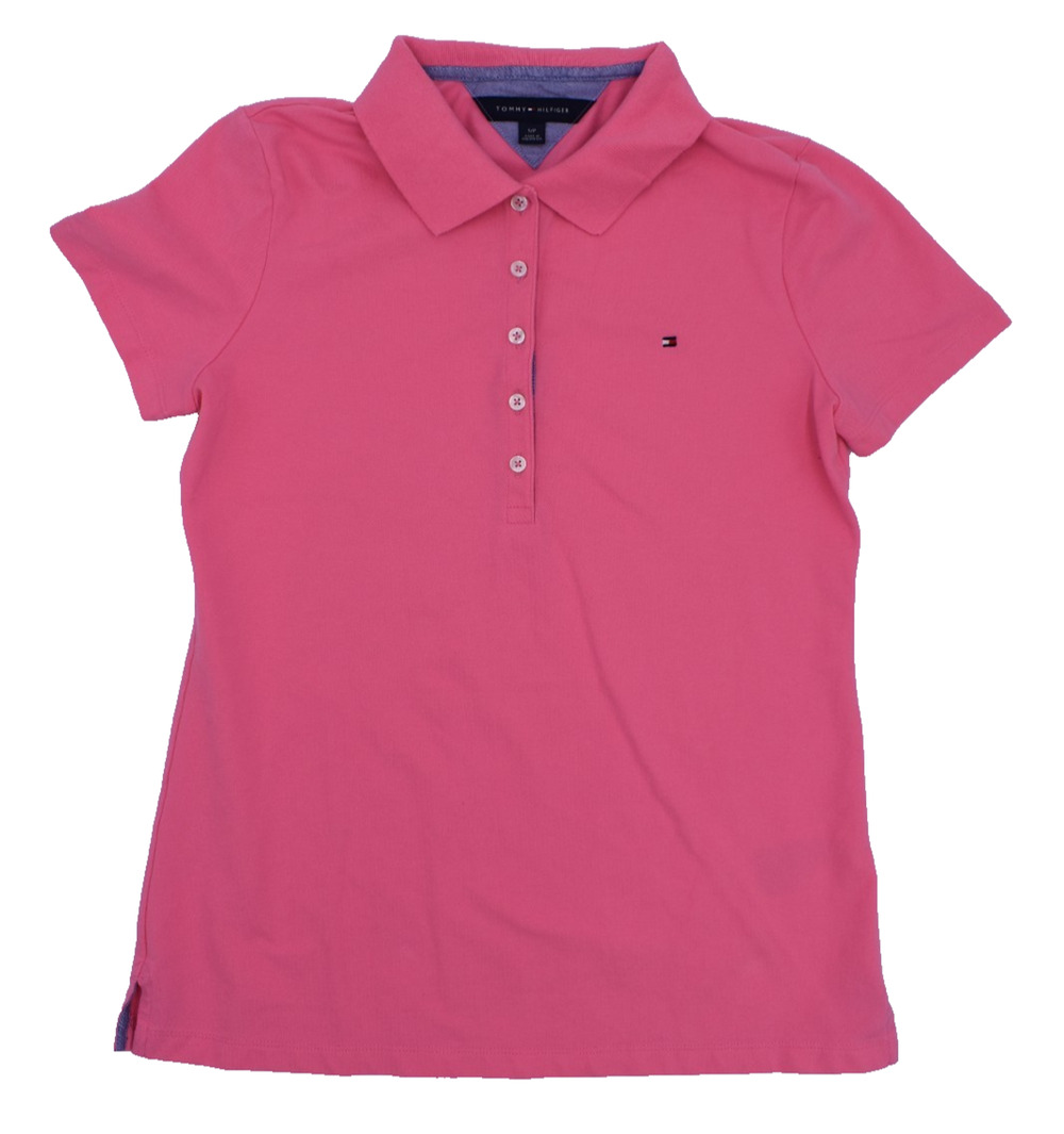 TOMMY HILFIGER Short Sleeve Polo Shirt - Flamingo Pink - Womens Sz Small